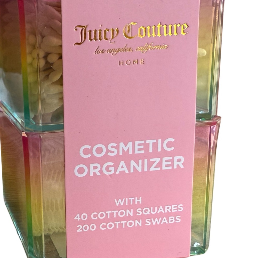 Juicy Couture NWT Acrylic Vanity Set Lidded Organizers Q-Tips & Cotton Pads - Picture 8 of 8